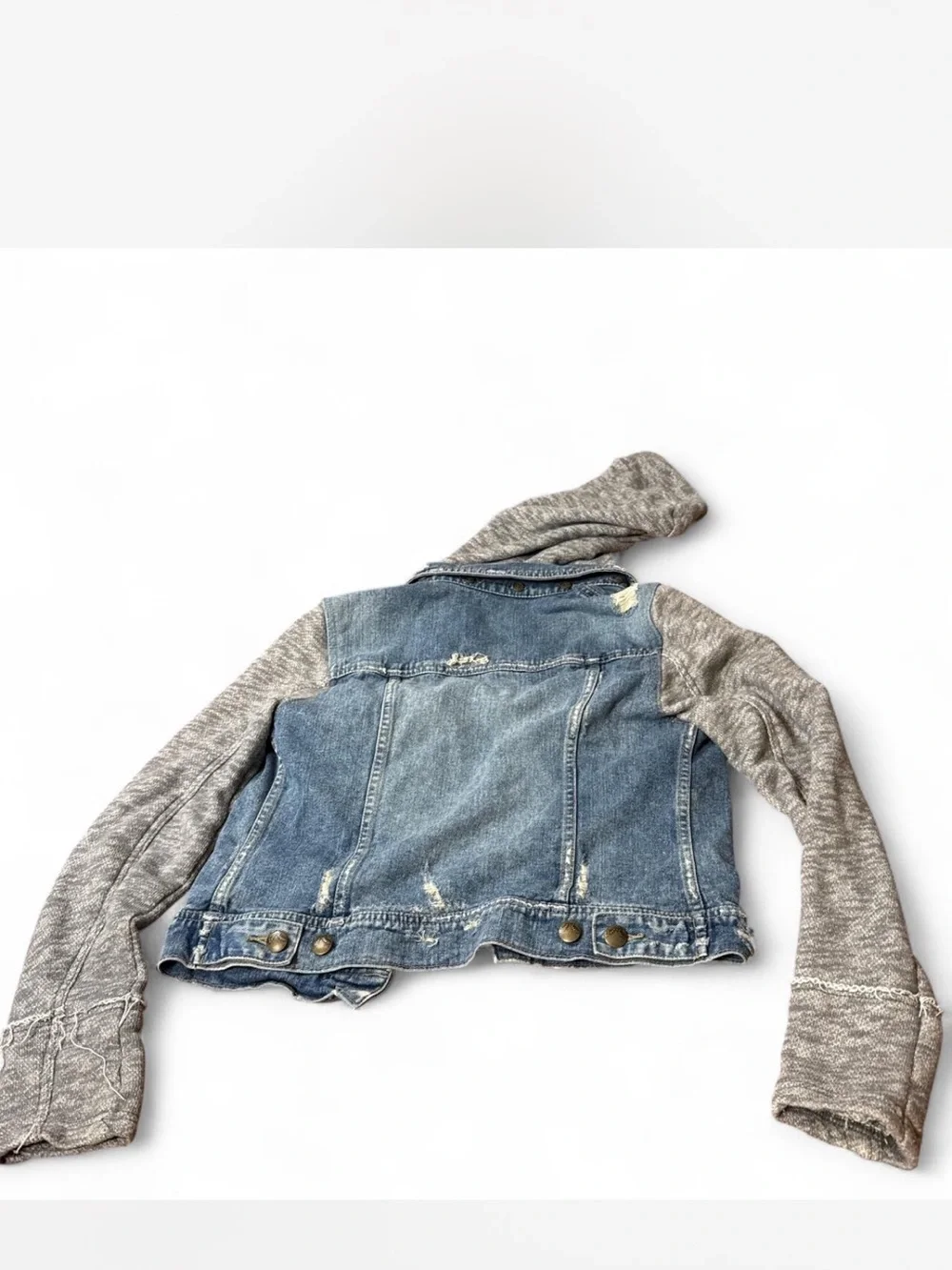 Free People Denim Jacket with Gray Hoodie Sleeves - Picture 2 of 5